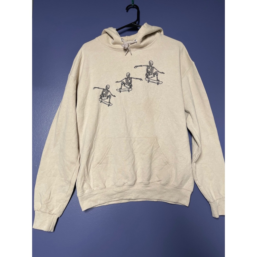 Bowery Supply Co Mens Oatmeal Skeleton Skateboard Graphic Hoodie Medium